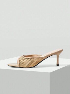 Apricot Funky Women's Peep Toe Woven Half-Heel Sandals